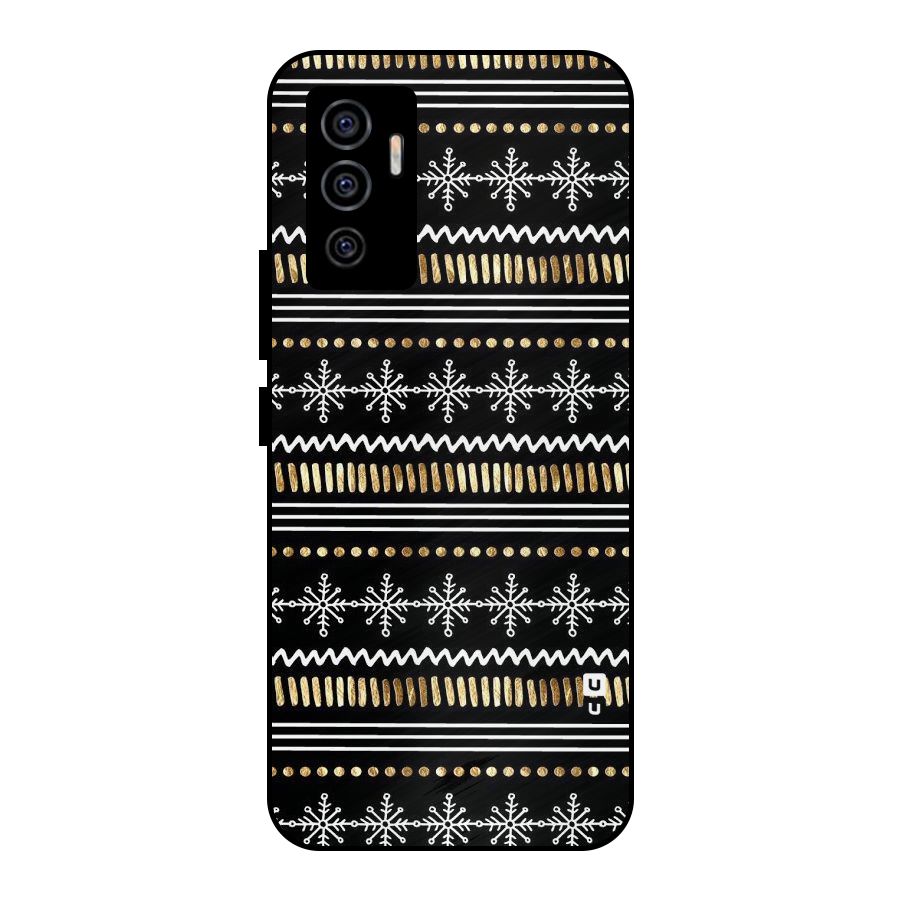 Snowflakes Gold Metal Back Case for Vivo V23e