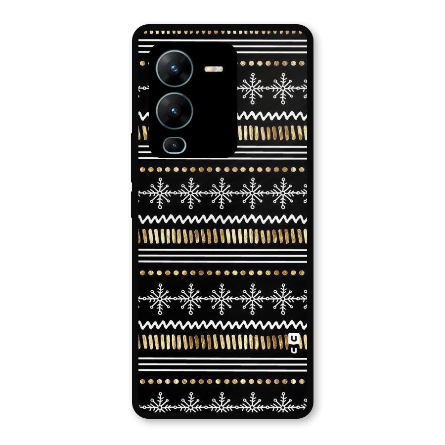 Snowflakes Gold Metal Back Case for Vivo V25 Pro