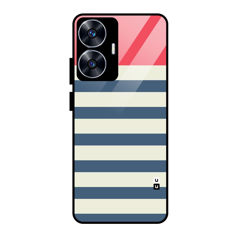 Solid Orange And Stripes Glass Back Case for Realme Narzo N55