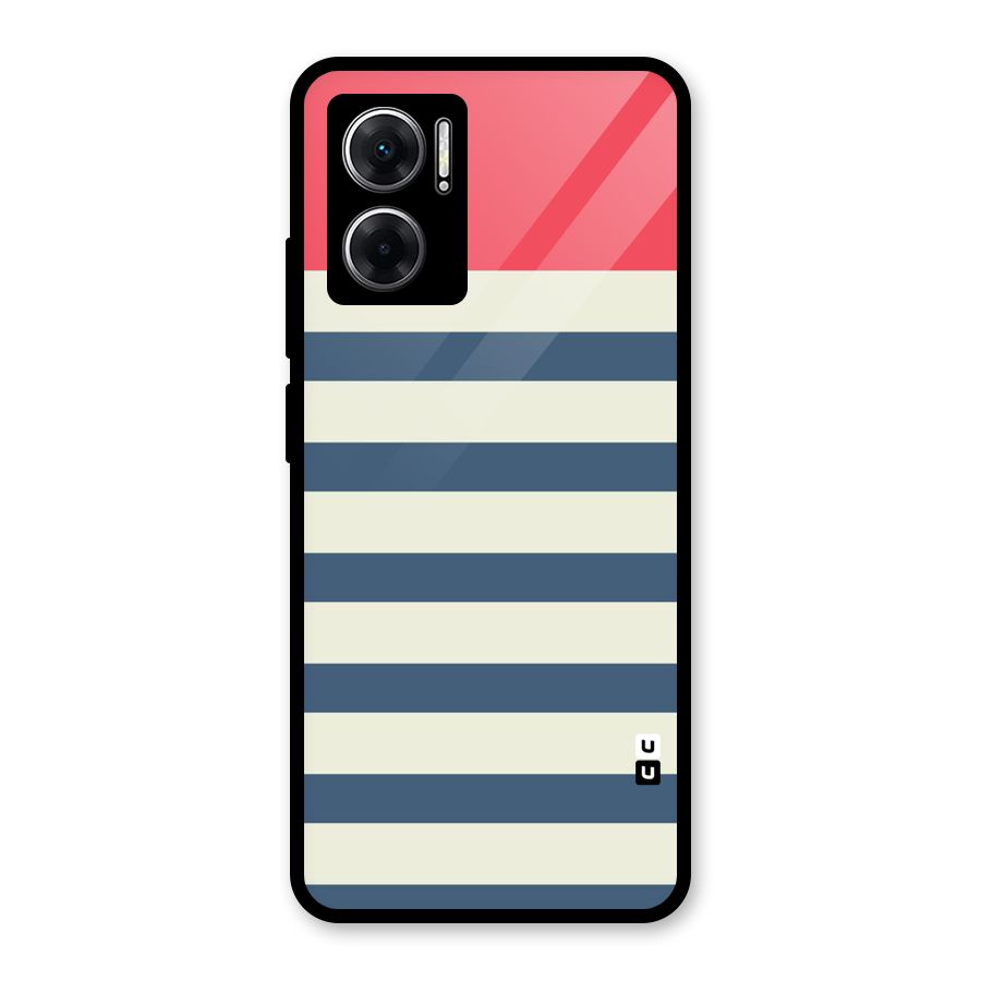 Solid Orange And Stripes Glass Back Case for Redmi 11 Prime 5G