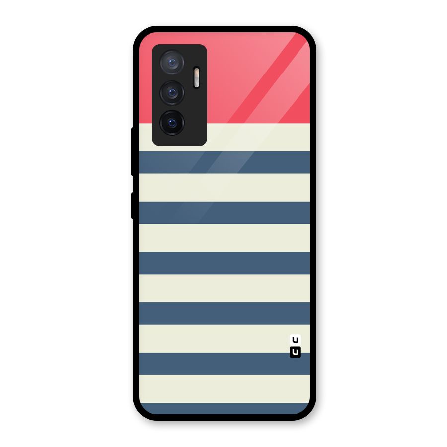 Solid Orange And Stripes Glass Back Case for Vivo V23e