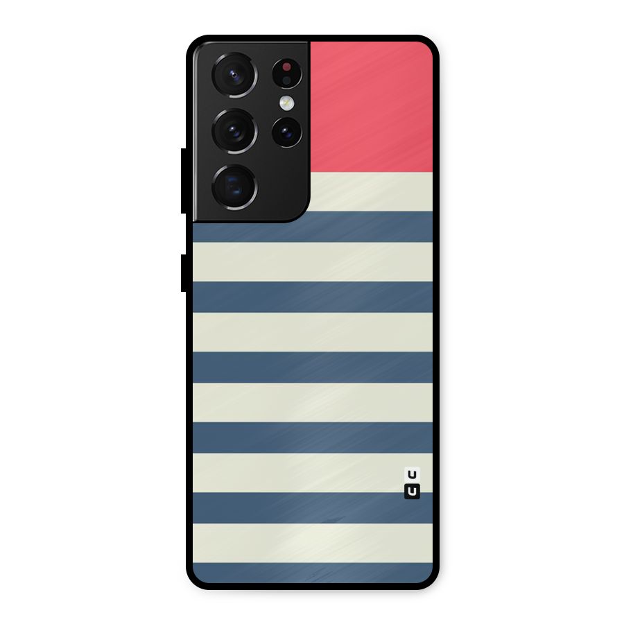 Solid Orange And Stripes Metal Back Case for Galaxy S21 Ultra 5G