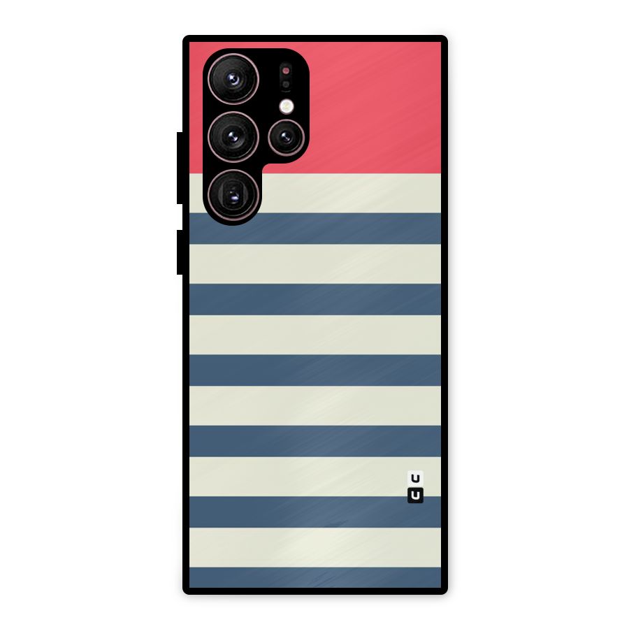 Solid Orange And Stripes Metal Back Case for Galaxy S22 Ultra 5G