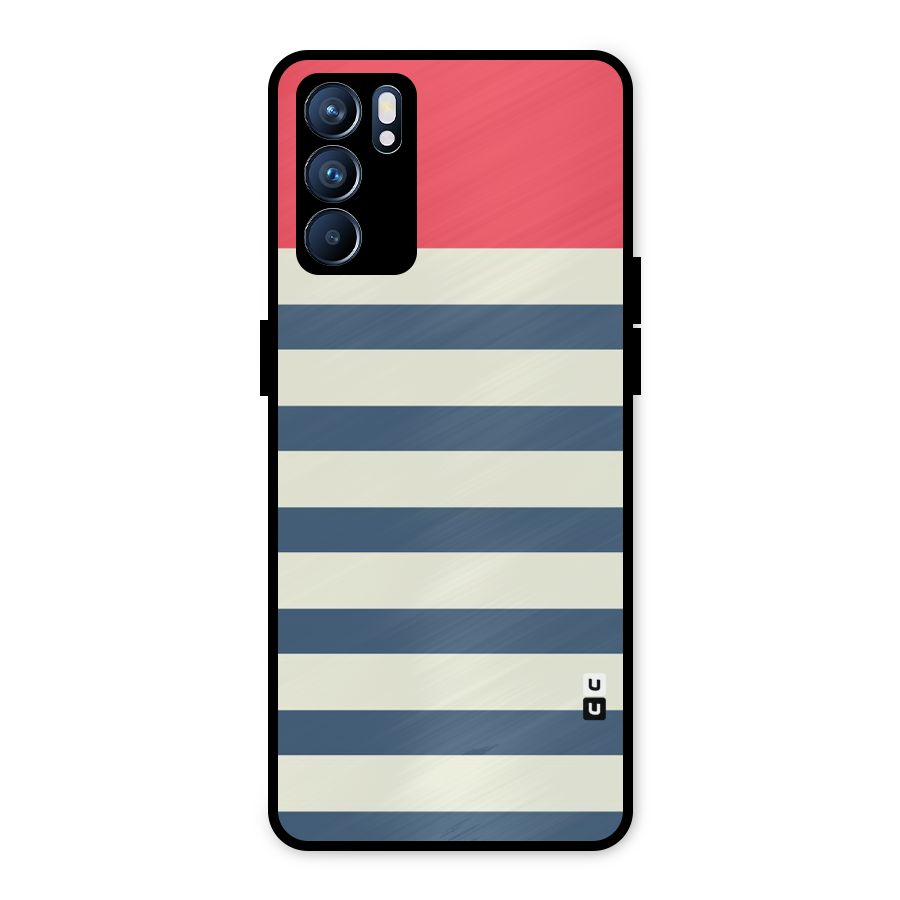 Solid Orange And Stripes Metal Back Case for Oppo Reno6 5G
