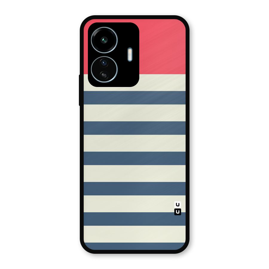 Solid Orange And Stripes Metal Back Case for vivo iQOO Z6 Lite 5G