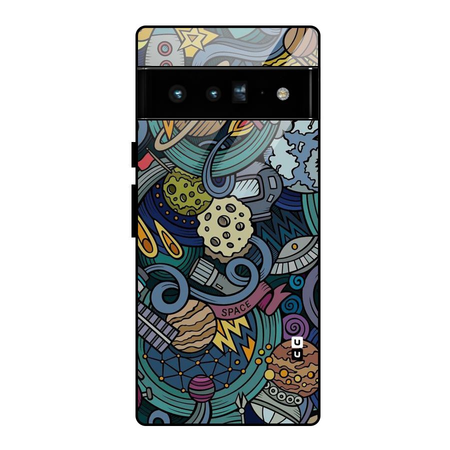 Space Pattern Blue Glass Back Case for Google Pixel 6 Pro
