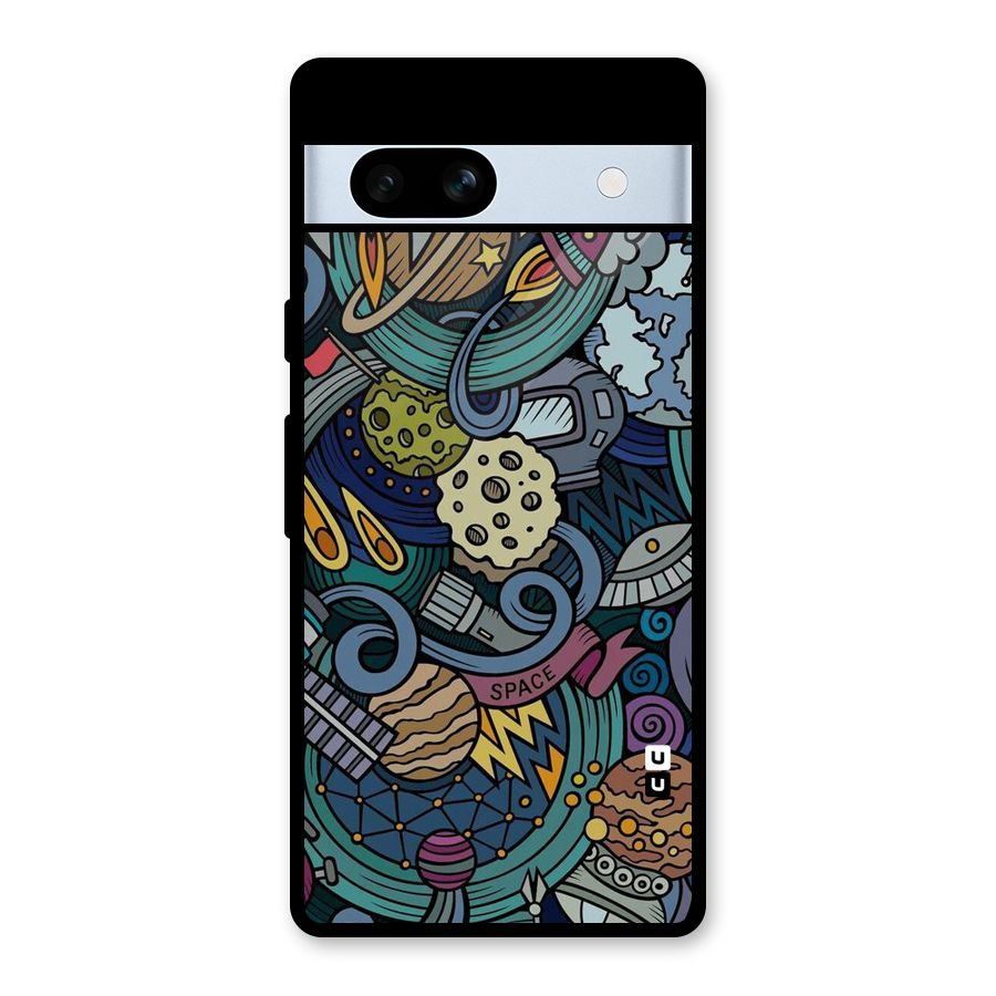 Space Pattern Blue Glass Back Case for Google Pixel 7a