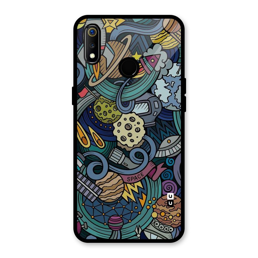 Space Pattern Blue Glass Back Case for Realme 3i