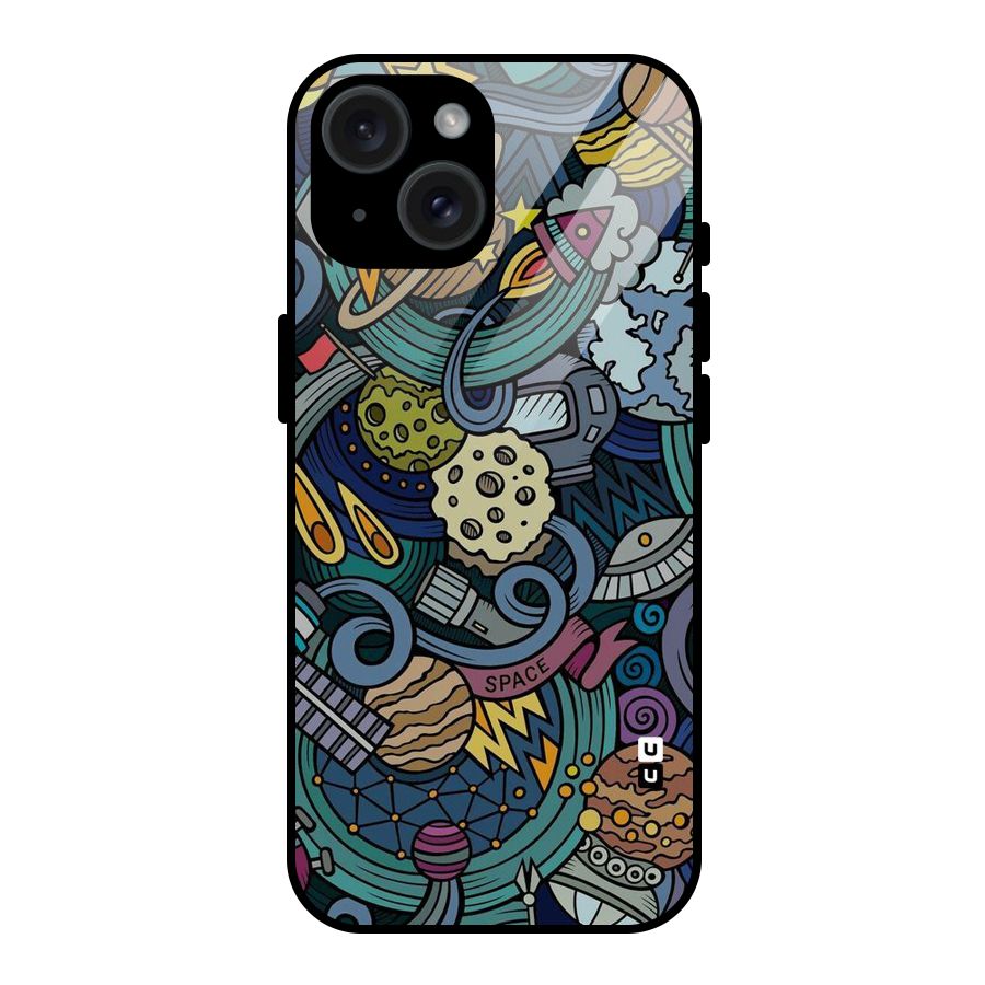 Space Pattern Blue Glass Back Case for iPhone 15