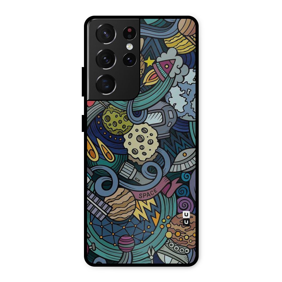 Space Pattern Blue Metal Back Case for Galaxy S21 Ultra 5G