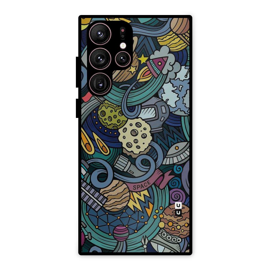 Space Pattern Blue Metal Back Case for Galaxy S22 Ultra 5G