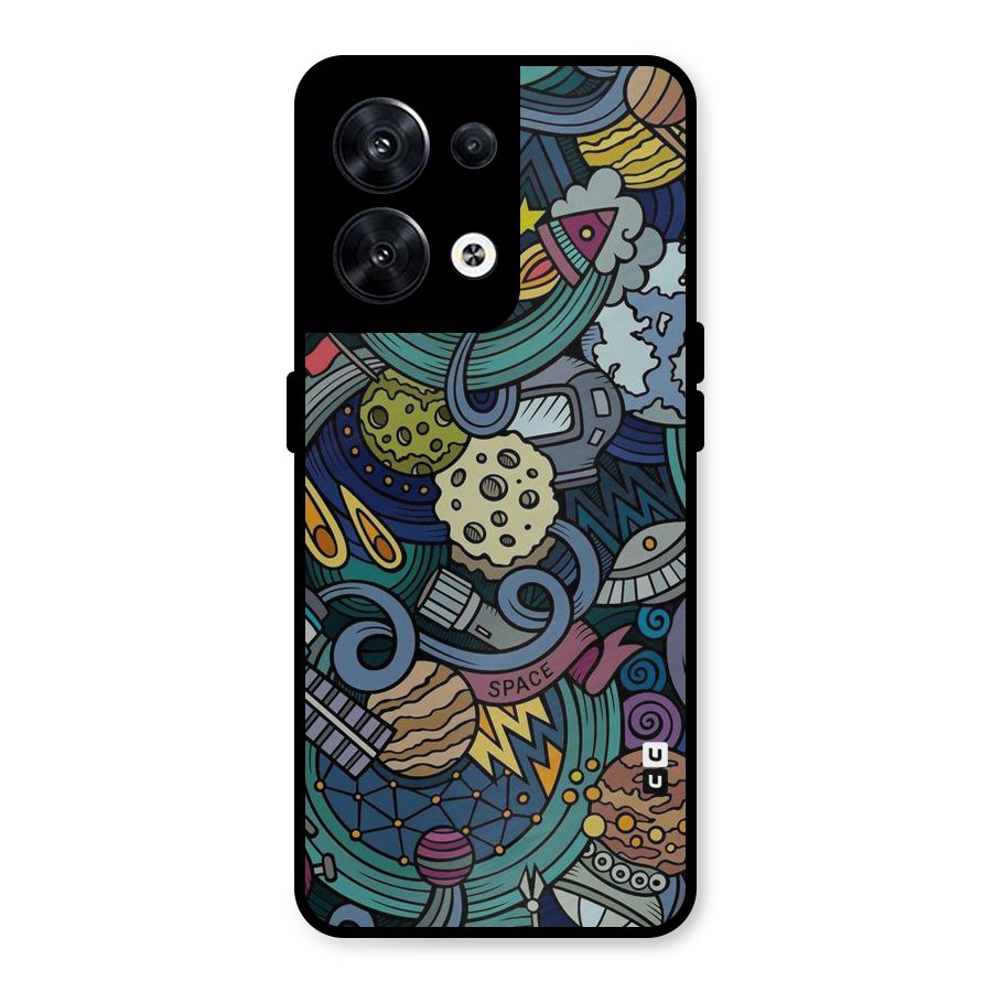 Space Pattern Blue Metal Back Case for Oppo Reno8 5G