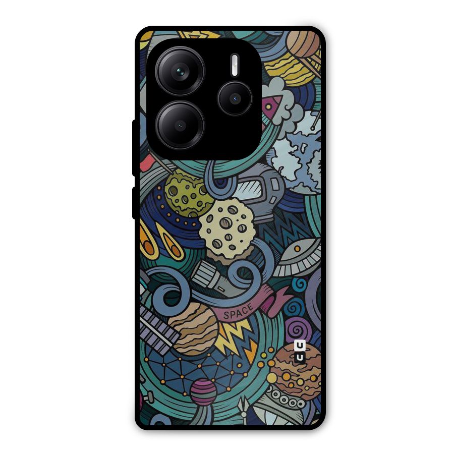 Space Pattern Blue Metal Back Case for Redmi Note 14 5G