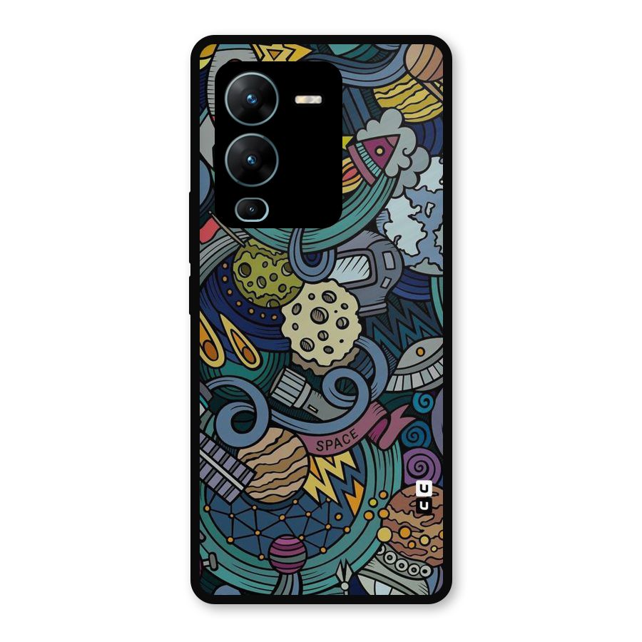 Space Pattern Blue Metal Back Case for Vivo V25 Pro