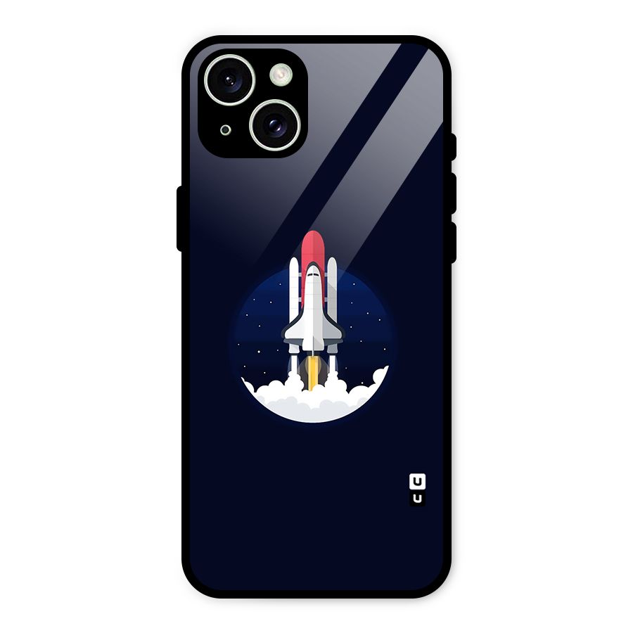 Space Rocket Minimal Glass Back Case for iPhone 15 Plus