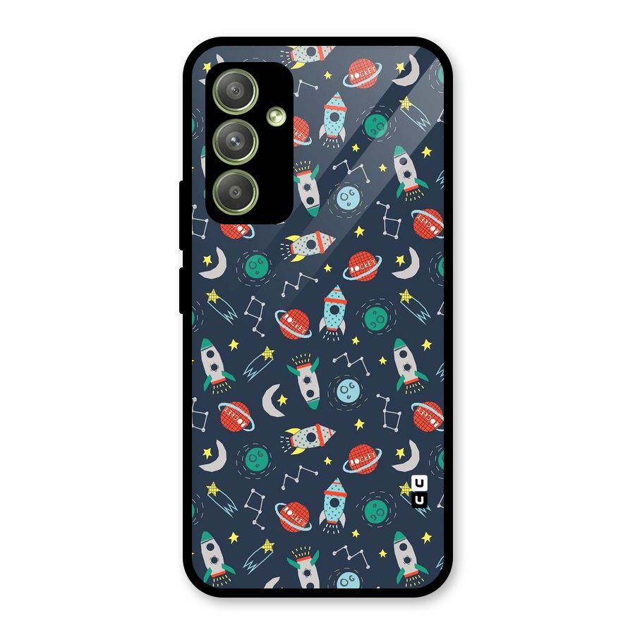 Space Rocket Pattern Glass Back Case for Galaxy A54