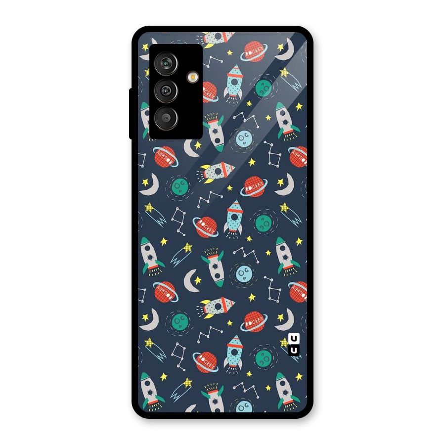 Space Rocket Pattern Glass Back Case for Galaxy M13