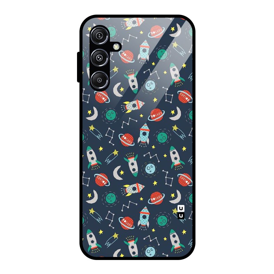 Space Rocket Pattern Glass Back Case for Galaxy M34 5G