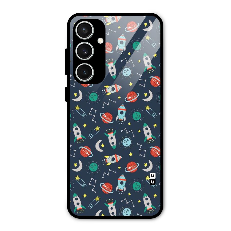 Space Rocket Pattern Glass Back Case for Galaxy S23 FE