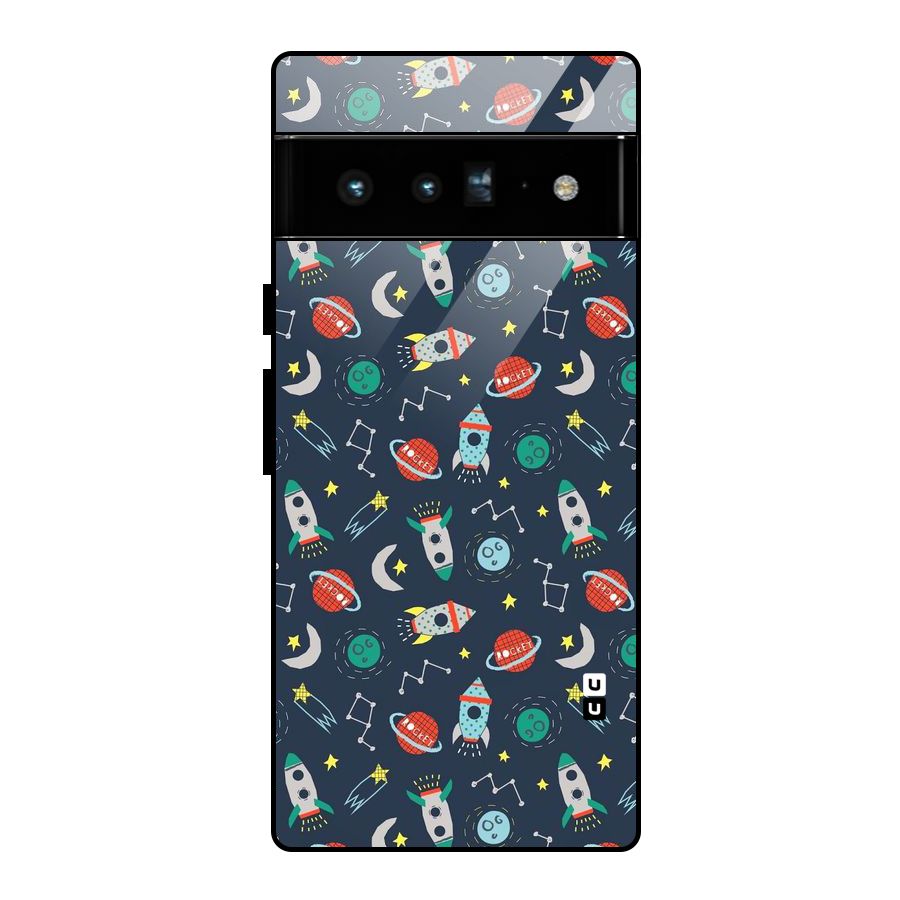 Space Rocket Pattern Glass Back Case for Google Pixel 6 Pro
