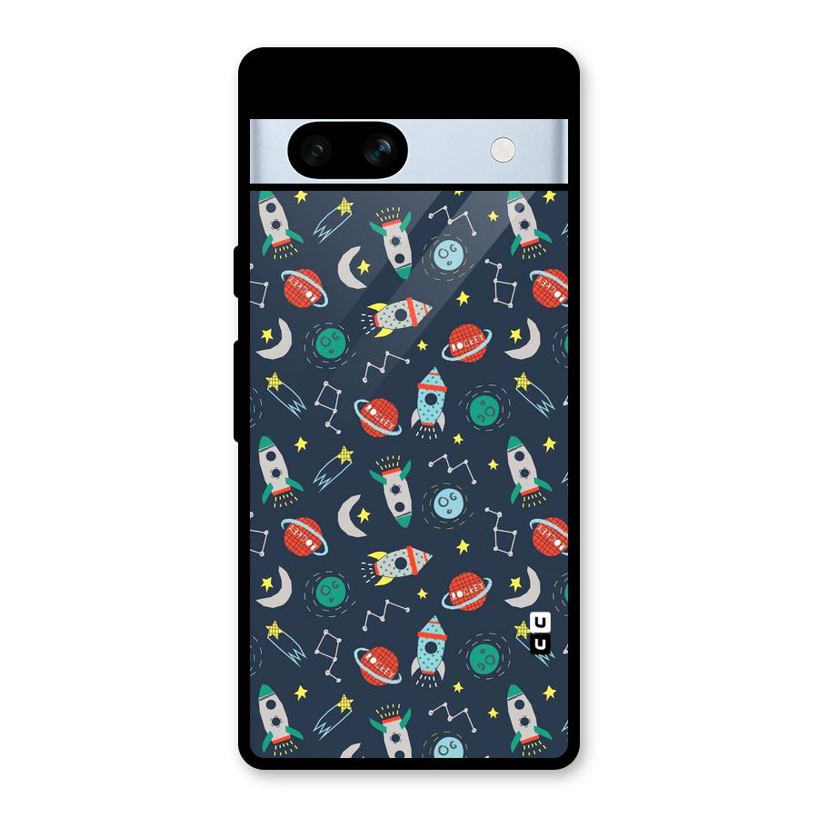 Space Rocket Pattern Glass Back Case for Google Pixel 7a