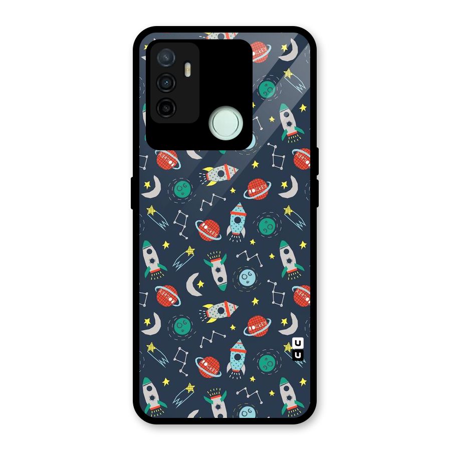 Space Rocket Pattern Glass Back Case for Oppo A53