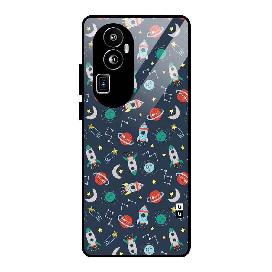 Space Rocket Pattern Glass Back Case for Oppo Reno10 Pro Plus