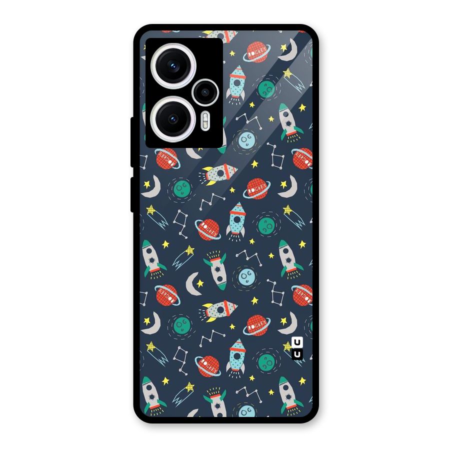 Space Rocket Pattern Glass Back Case for Poco F5