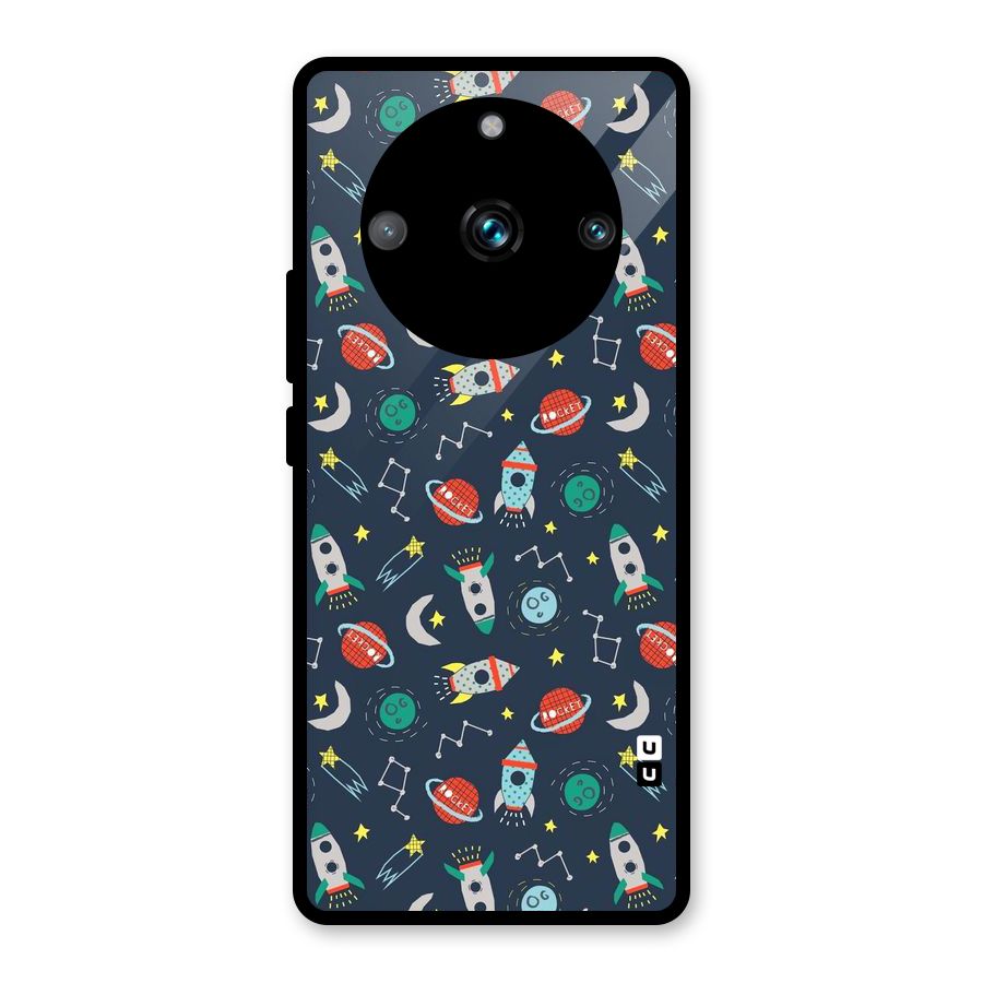 Space Rocket Pattern Glass Back Case for Realme 11 Pro Plus
