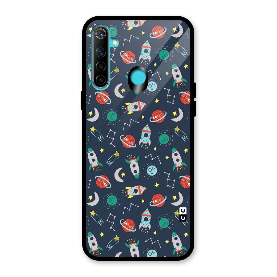 Space Rocket Pattern Glass Back Case for Realme 5i