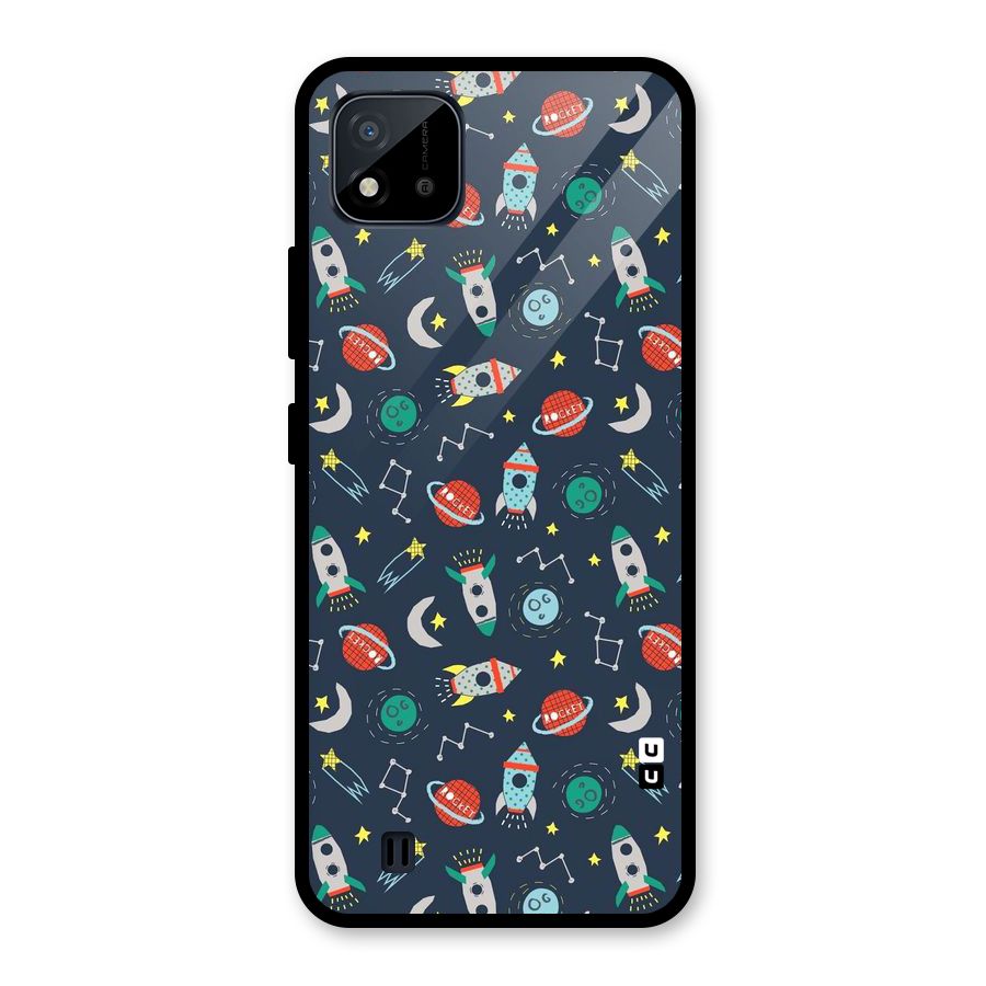 Space Rocket Pattern Glass Back Case for Realme C11 2021