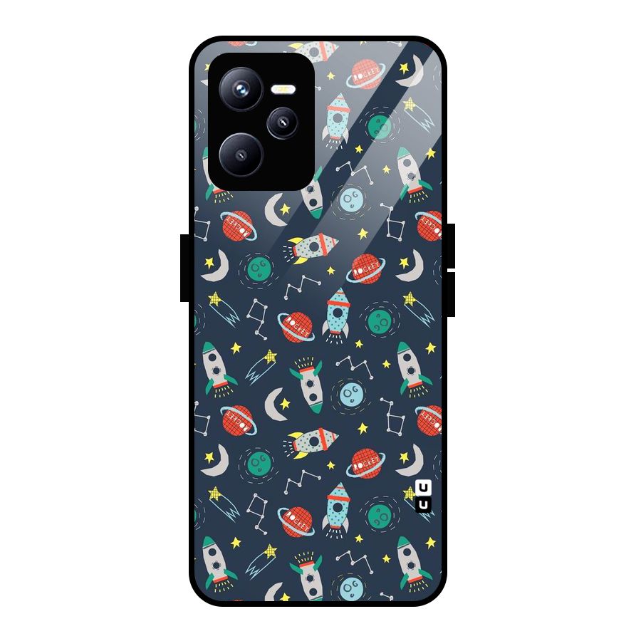 Space Rocket Pattern Glass Back Case for Realme C35