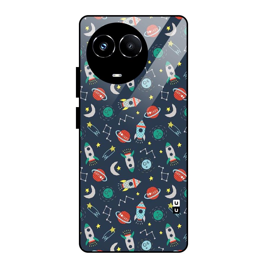Space Rocket Pattern Glass Back Case for Realme Narzo 60X
