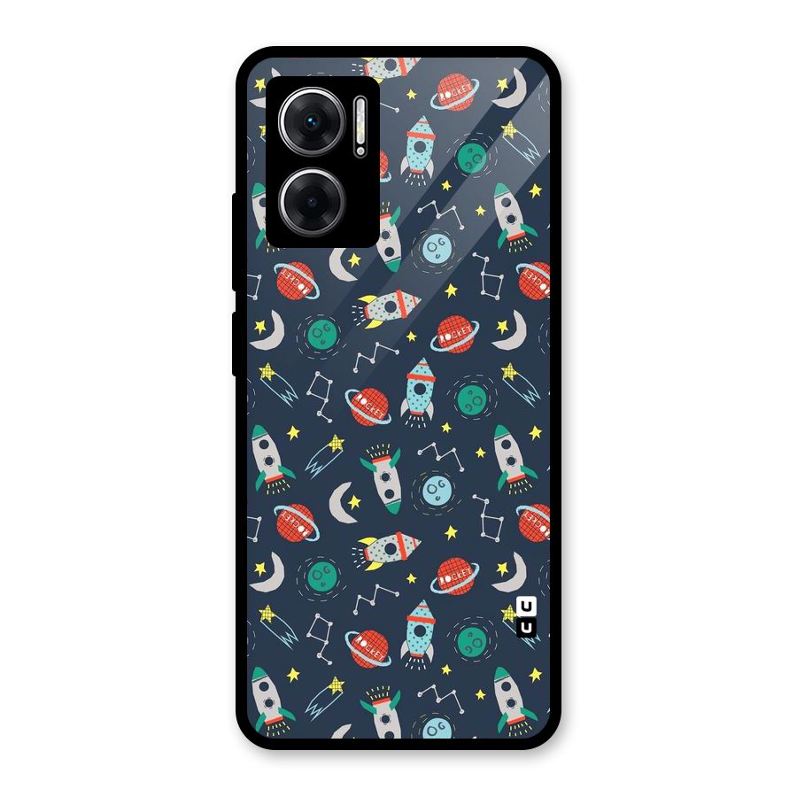 Space Rocket Pattern Glass Back Case for Redmi 11 Prime 5G