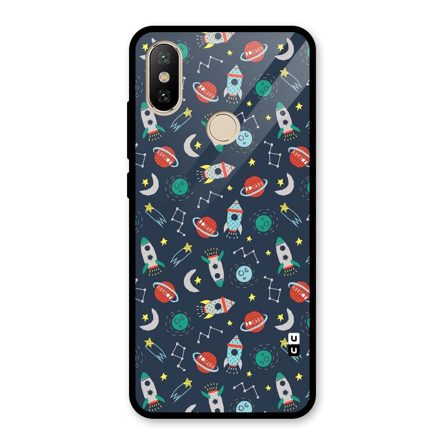 Space Rocket Pattern Glass Back Case for Redmi A2