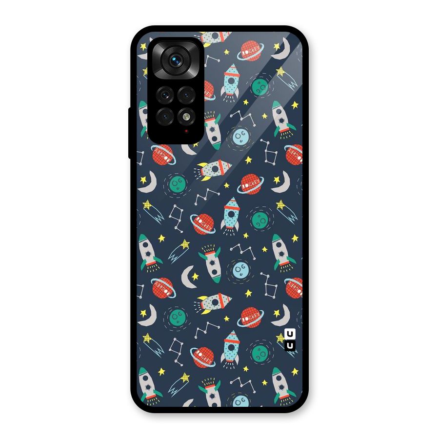 Space Rocket Pattern Glass Back Case for Redmi Note 11S