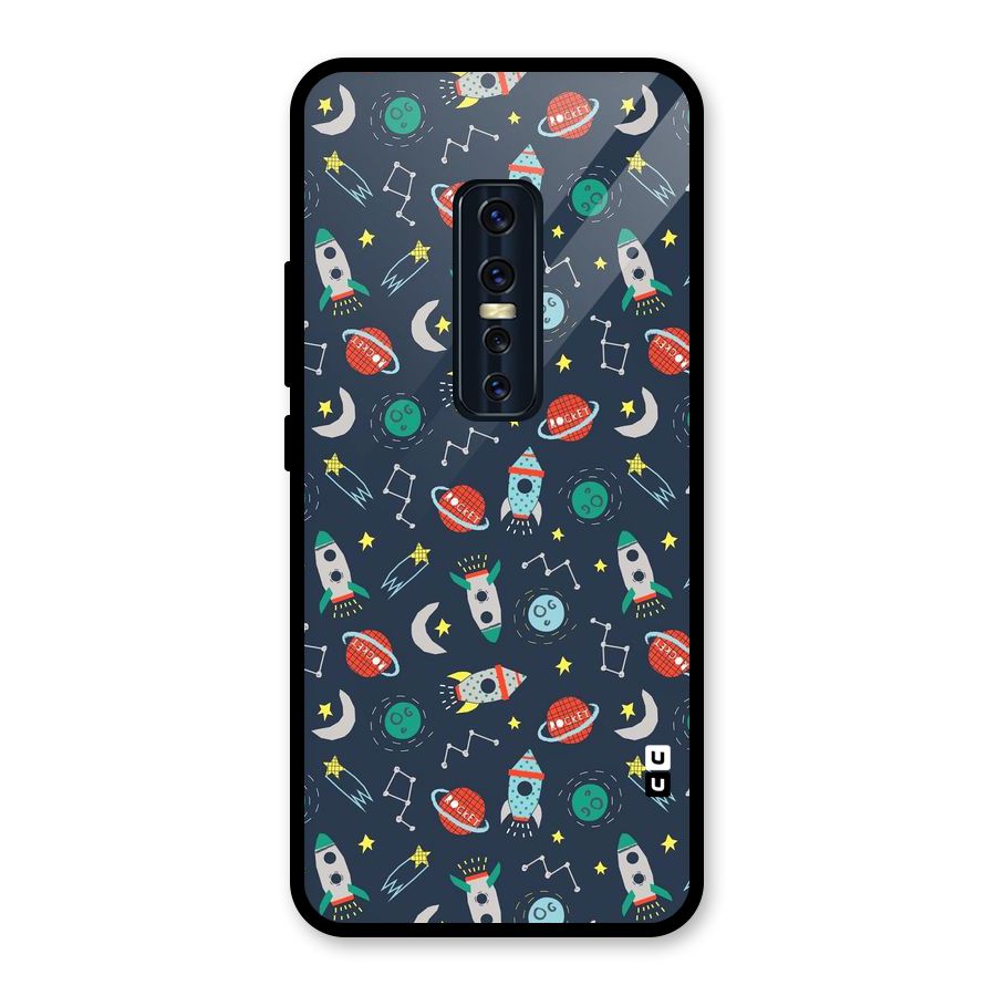 Space Rocket Pattern Glass Back Case for Vivo V17 Pro