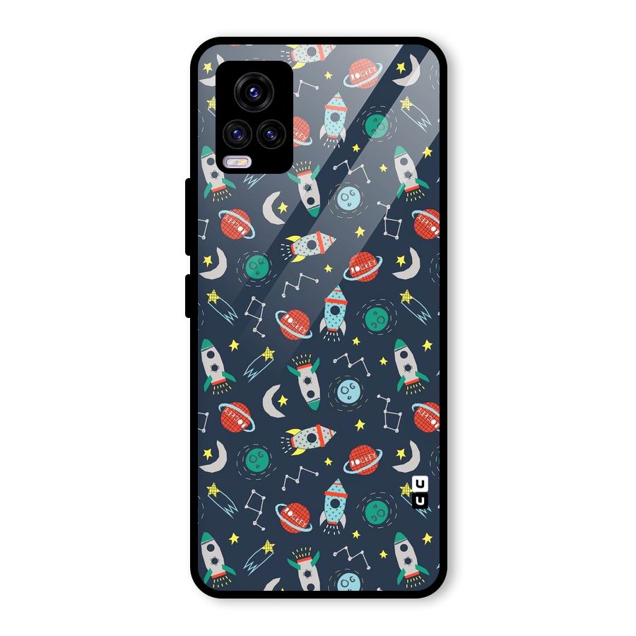 Space Rocket Pattern Glass Back Case for Vivo V20 2021