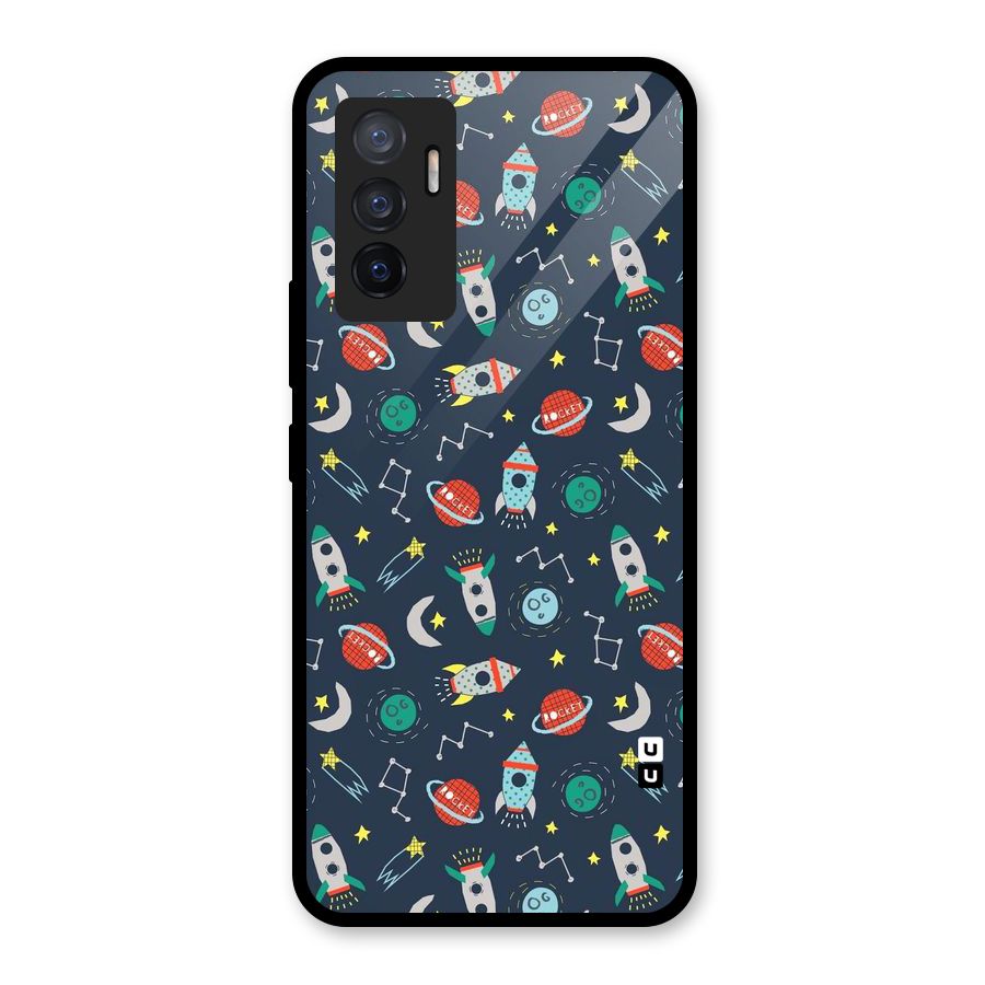 Space Rocket Pattern Glass Back Case for Vivo V23e
