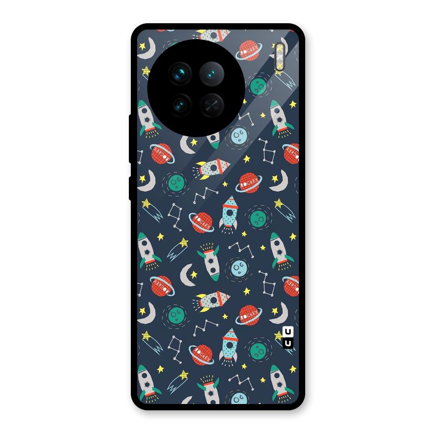 Space Rocket Pattern Glass Back Case for Vivo X90
