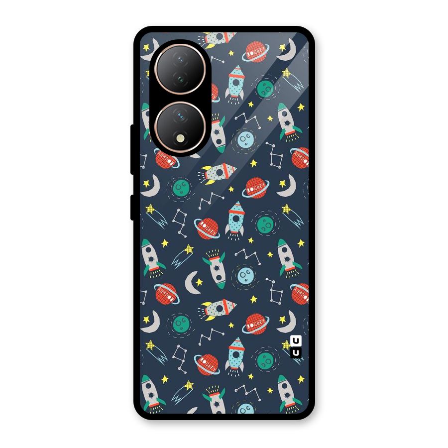 Space Rocket Pattern Glass Back Case for Vivo Y100