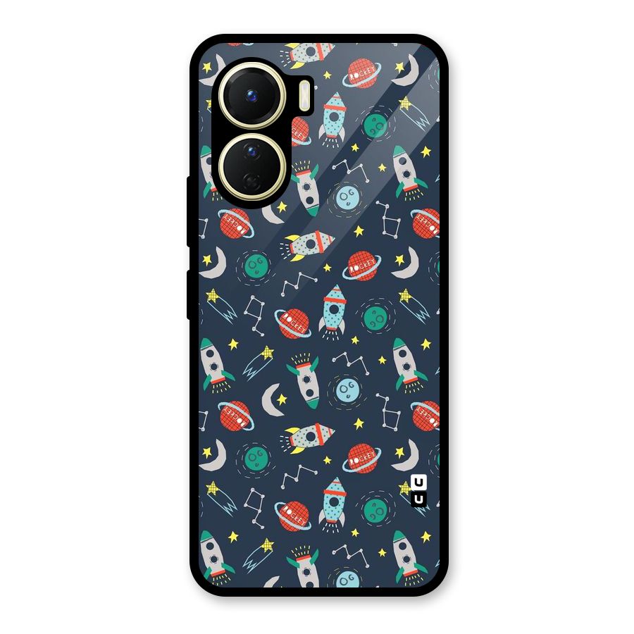 Space Rocket Pattern Glass Back Case for Vivo Y16