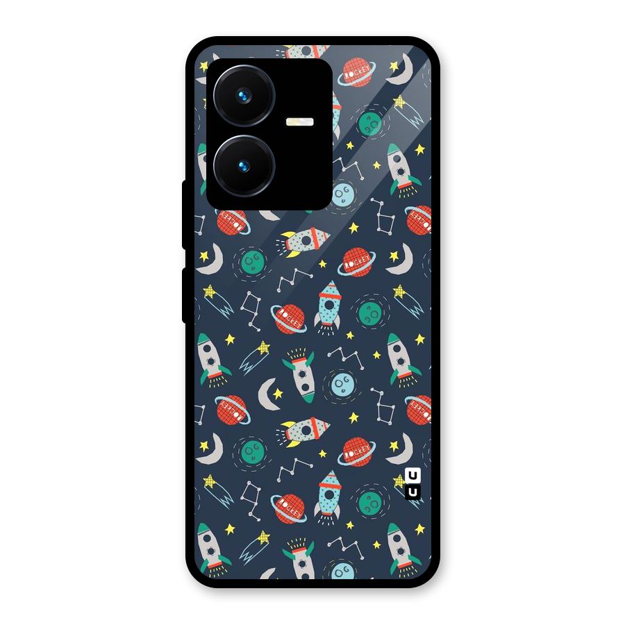 Space Rocket Pattern Glass Back Case for Vivo Y22s