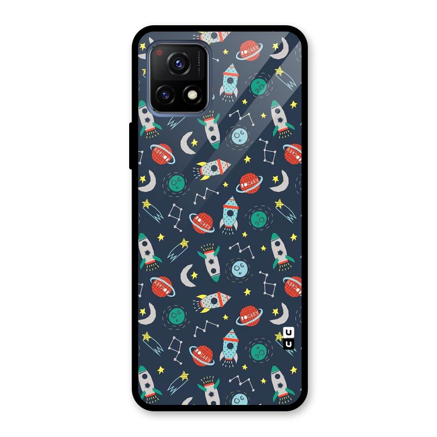 Space Rocket Pattern Glass Back Case for Vivo Y72 5G