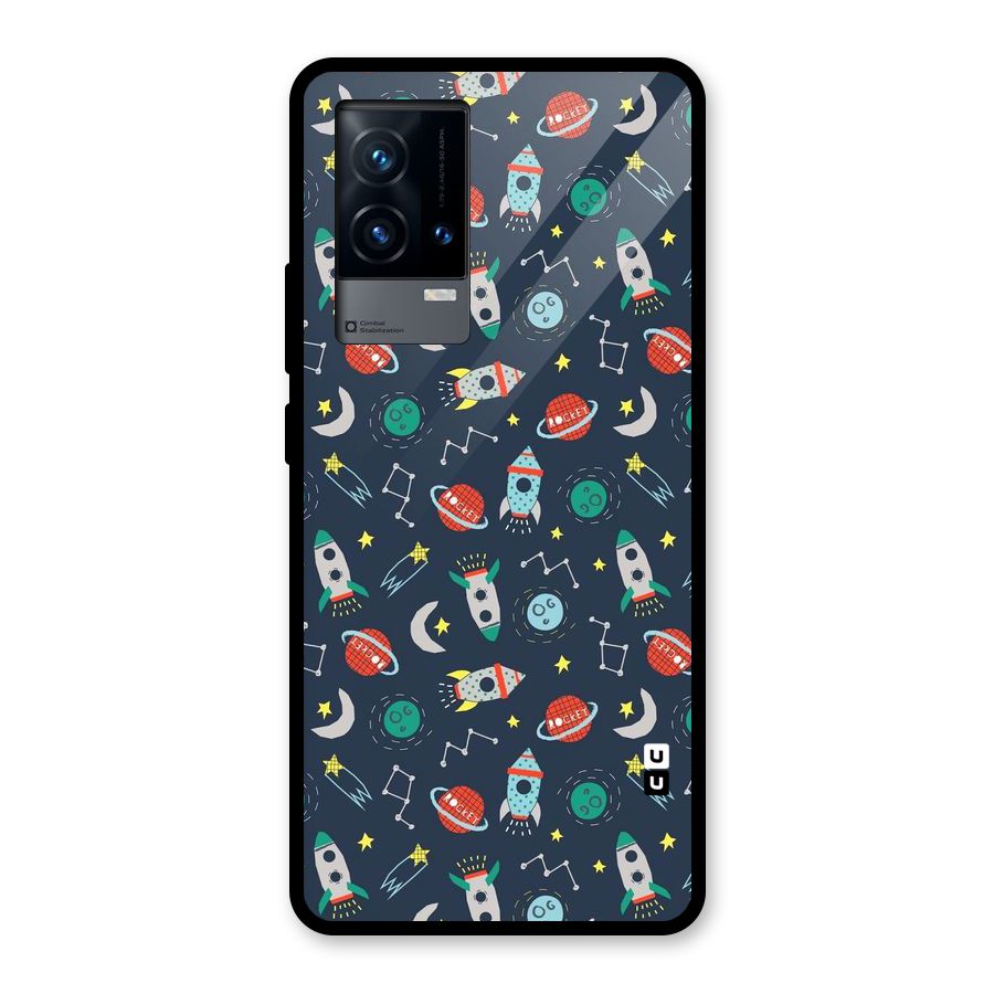 Space Rocket Pattern Glass Back Case for iQOO 9 5G