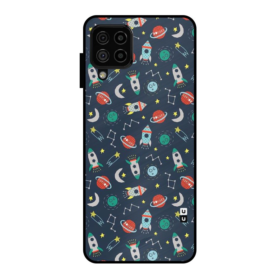 Space Rocket Pattern Metal Back Case for Galaxy A22 4G