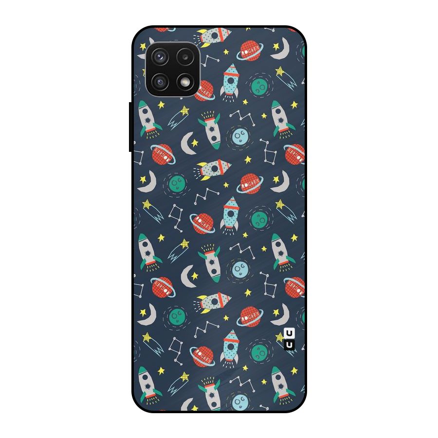 Space Rocket Pattern Metal Back Case for Galaxy A22 5G