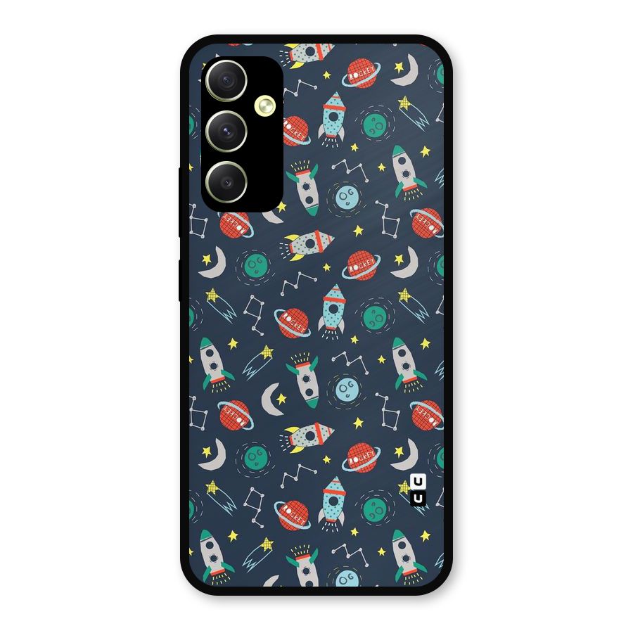 Space Rocket Pattern Metal Back Case for Galaxy A34