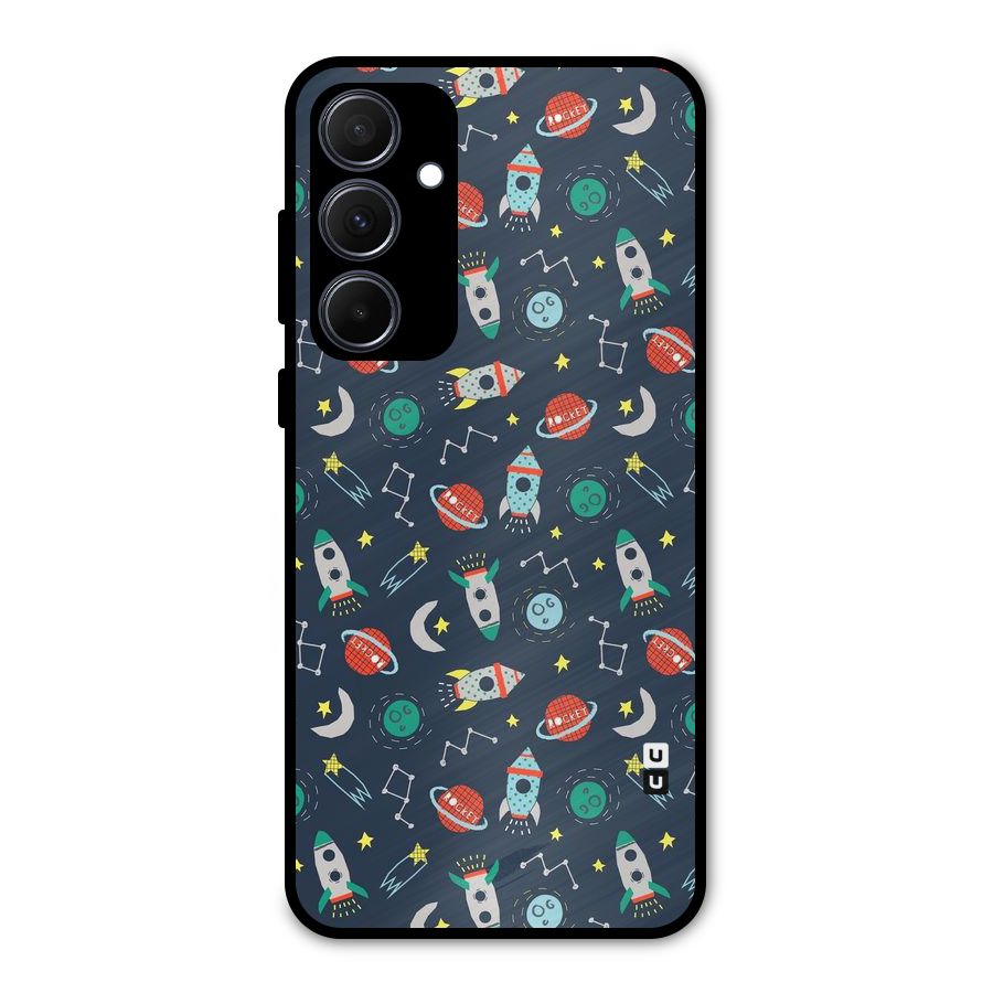 Space Rocket Pattern Metal Back Case for Galaxy A35