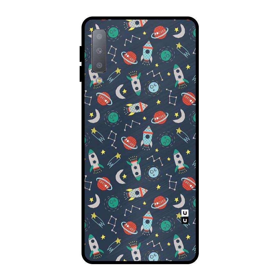Space Rocket Pattern Metal Back Case for Galaxy A7 (2018)